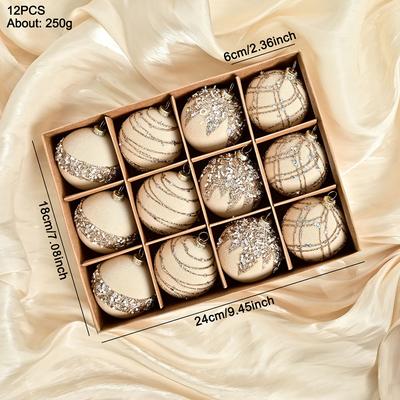 Breathtaking Holiday Additions Beautifully Crafted 6CM Flocking Velvet Diamond Sequin Christmas Ball Set of 12