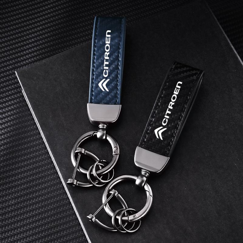 Carbon Leather Key Chain Ring Keyring For Citroen C1 C2 C3 Vts C4 Saxo C4L C5 C6 C8 Xsara Picasso Berlingo Cactus Aircross C3-XR