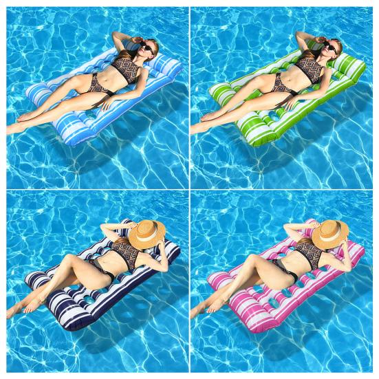 Inflatable Pool Float Mat with Hole Headrest Adults Size Foldable Floating Lounger Raft Summer Swimming Pool Party Beach Lake Essentials