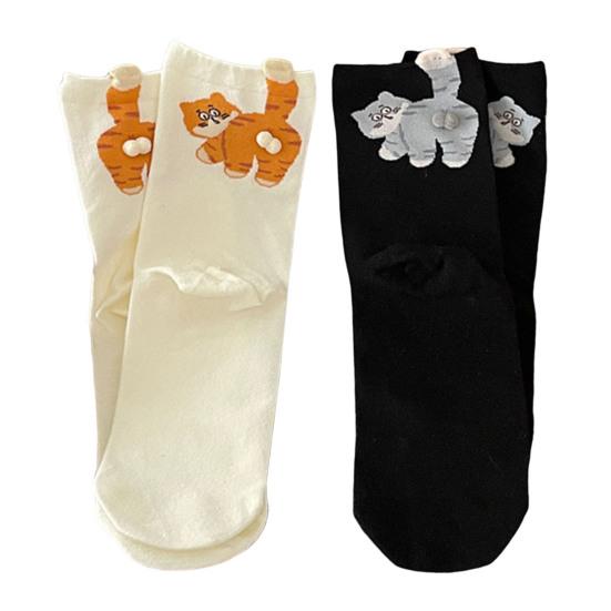 Cat Socks with 3D Balls Cute Cartoon Cat Socks Cheeky Kitten Funny Crew Socks Birthday Holiday Gift for Women Cat Lovers