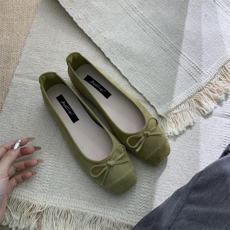 2025 spring and autumn new evening bow flat-bottomed one-pedal French single shoes soft-soled grandma shoes gentle women