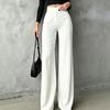 Women’s High Waist Straight Leg Trousers with Draped Effect and Simple Overlapping Waistband for Casual and Office Wear