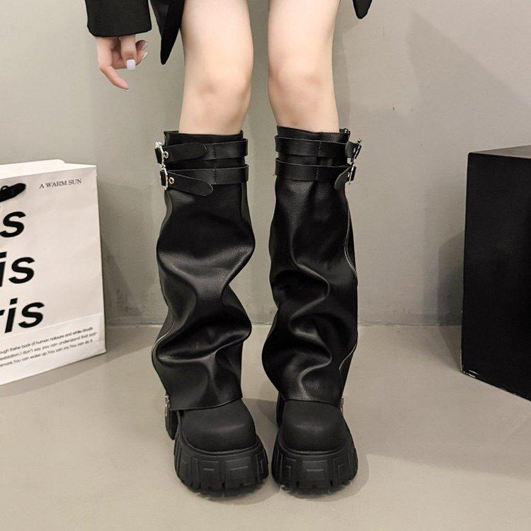 Byxor stövlar 2025 höst nya tjocksulade Martin stövlar avtagbara två bär stövlar Spice girl vind höjdhöjande stövlar kvinnor