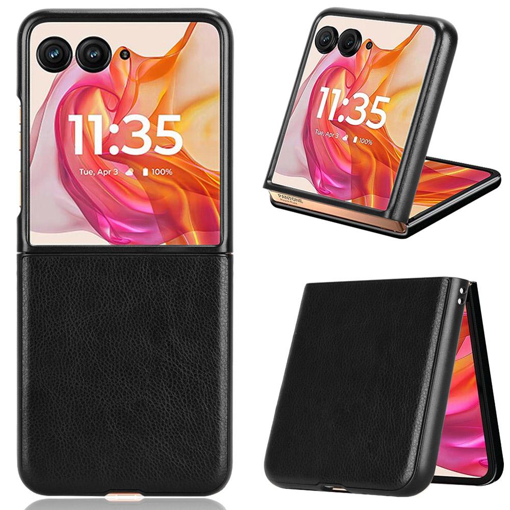 Für Motorola Razr 50 Ultra 5G Hülle Leder PC Handyhülle mit Litschi-Textur