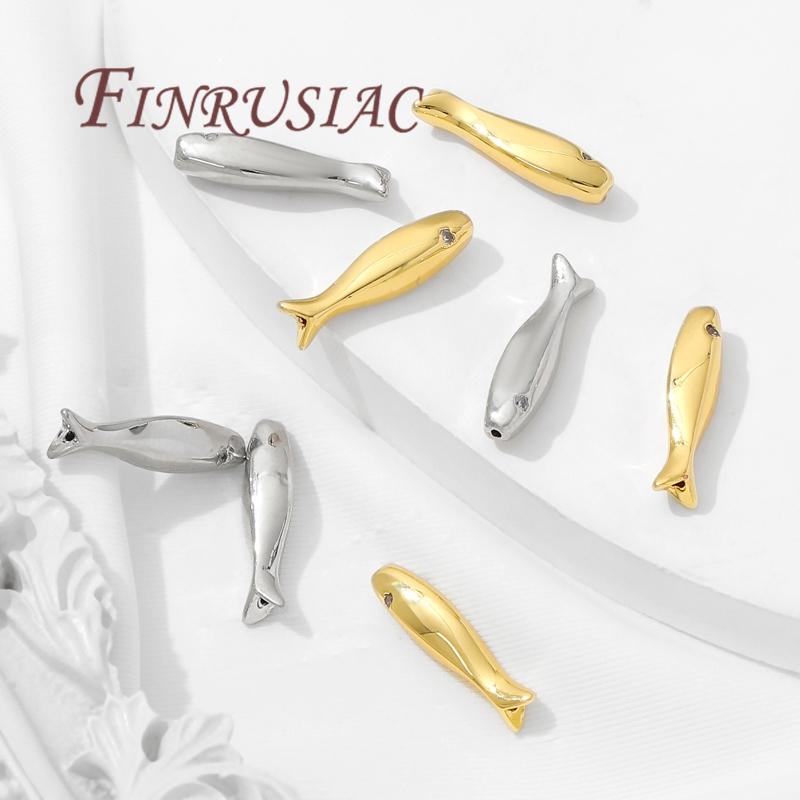 15.3mm Fish Shape Beads 18K Gold Plated Separators For Bracelets Accessories,DIY Jewelry Making Supplies,Necklace Beads Findings