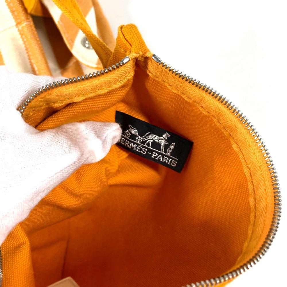 HERMES Border with pouch Cannes PM Tote Bag Hand Bag cotton yellow/White