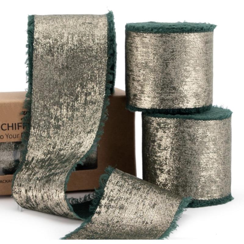 5 Yards Frayed Edged Satin Handmade Bronzing Ribbon for Wedding Invitation Bouquets Birthday Party DIY Decoration Gift 3Roll