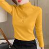 Women's Double-Sided Velvet Brushed Half-High Collar Warm Long-Sleeve Shirt - Autumn/Winter 2023 Style, Solid Color