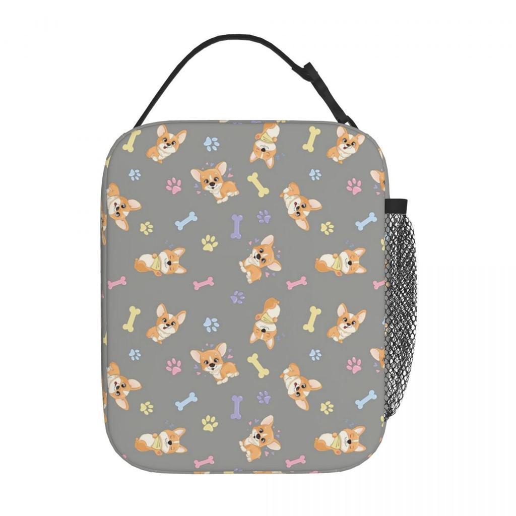 Cute Corgis And Footprint Pattern Insulated Lunch Bag for Women Children Leakproof Food Boxes Thermal Lunch Box Tote