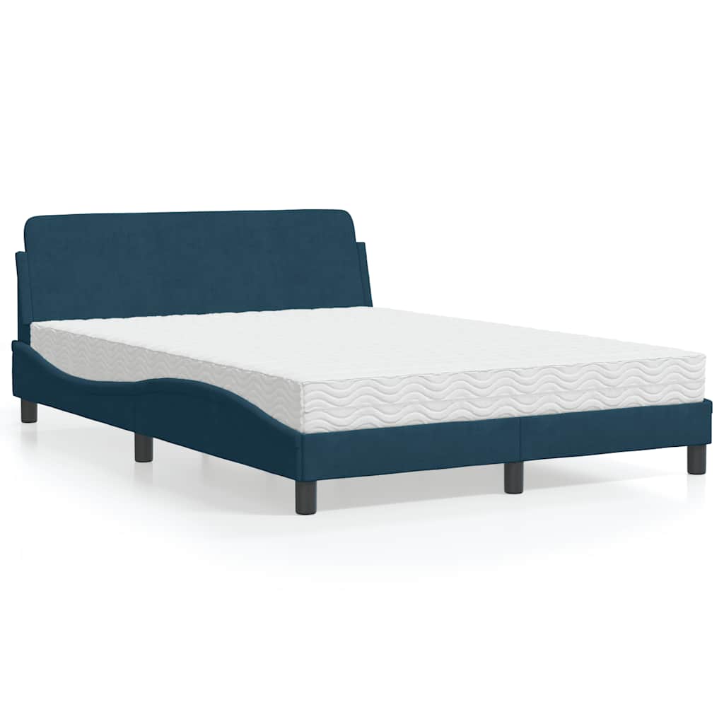 Dover Bed with Mattress Blue 140 x 190 cm Velvet