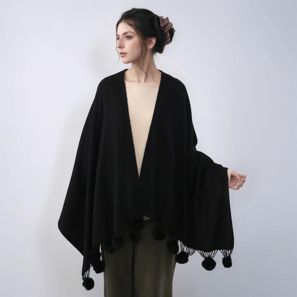 New Tassels Wool Ball Imitation Cashmere Shawl Scarf For Women Winter Keep Warm Scarves Windproof Premium Cape Wraps 180*70Cm