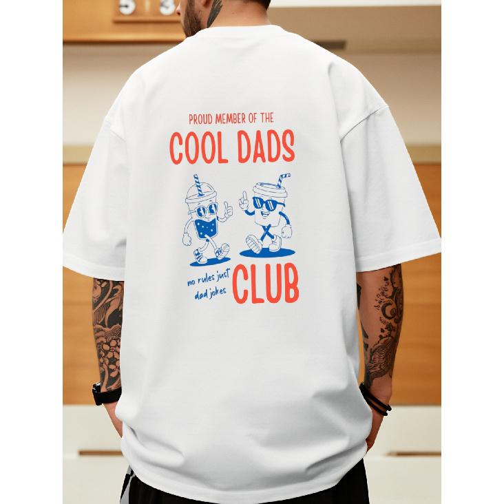 Casual Fun Style Men'S T-Shirt Cool Dads Club Graphic With Cartoon Drinks And Dad Jokes Text Perfect For Summer Wear Ideal Gift For Fathers And Dad