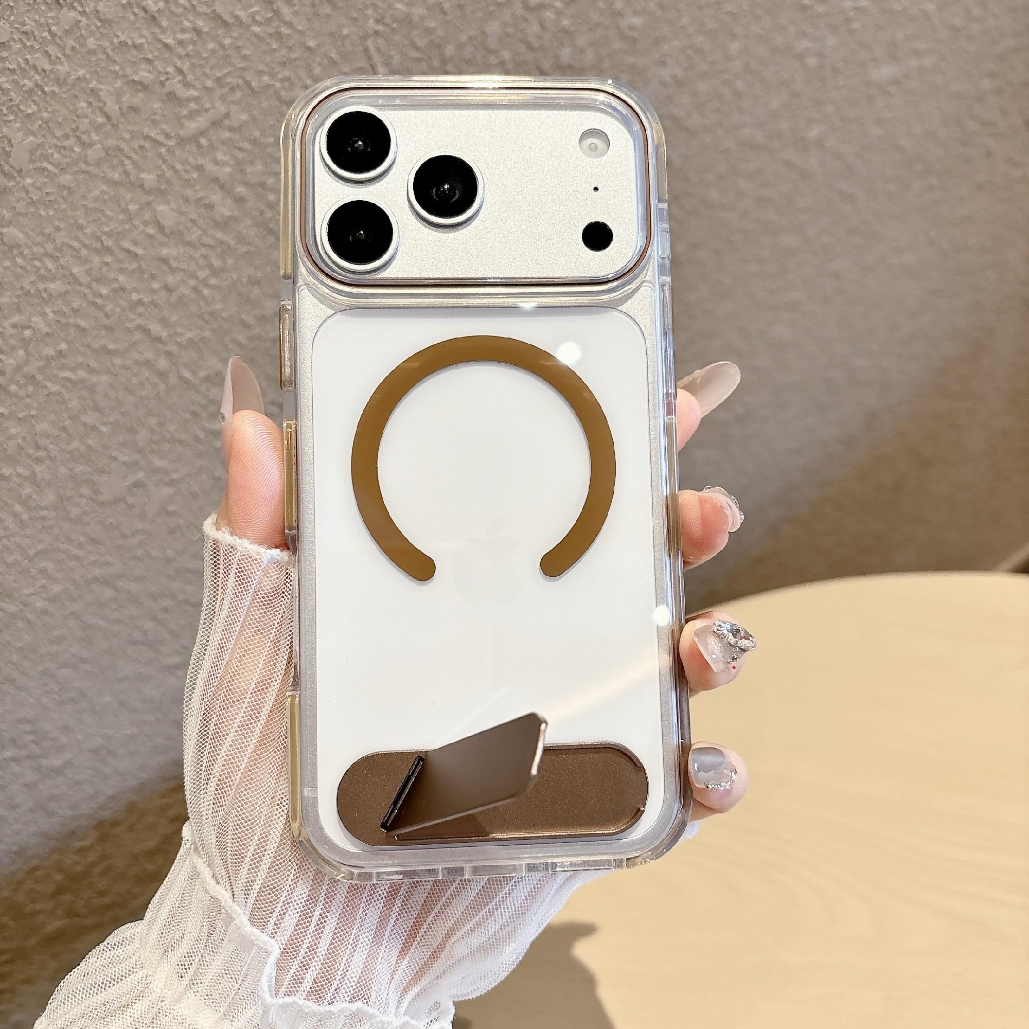 For iPhone 17 Pro Case Compatible with MagSafe Clear Acrylic TPU Shockproof Phone Cover with Kickstand