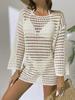 Jersey Sexy de Punto Calado Europeo-Americano: Cubrecostume de Bikini de Manga Larga y Cuello Redondo para Mujer para el Verano
