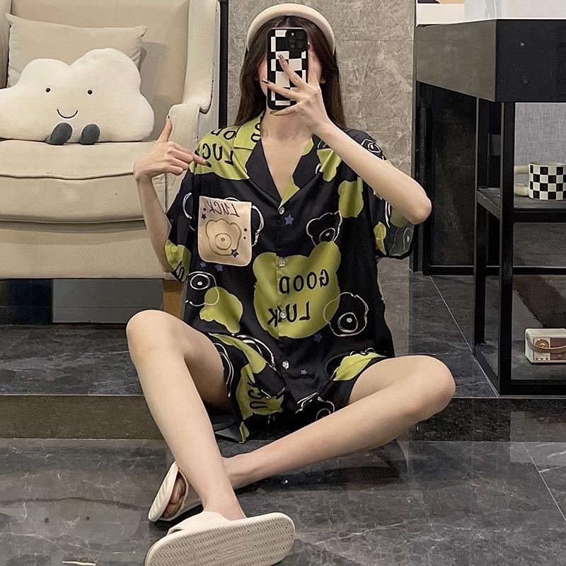 GMXIA High-quality Cotton-like Cute Cardigan Short-sleeved Student Pajamas for Women, Sweet Summer Style for Women's Home Wear