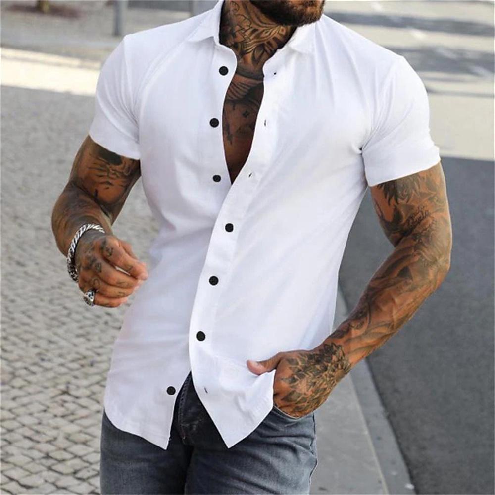 Men's Summer Short Sleeved Solid Color Lapel Shirt, Comfortable, Soft, Fashionable and Casual, 9-color Short Sleeved Button