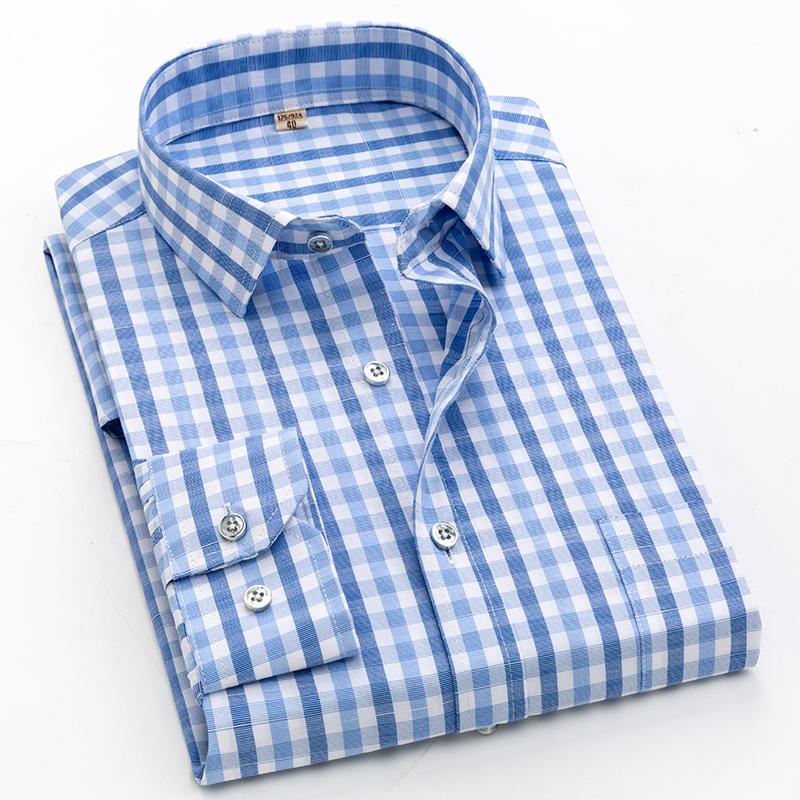 Autumn Plaid Casual Long Sleeve Shirt Men's Simple Classic Business Office Formal Shirts Fashion Soft Breathable Party Dress