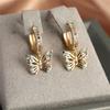 Cute Female Colorful Butterfly Round Zircon Stone Hoop Earrings Gold Color Unique Girlfriend Gifts Wedding Jewelry For Women