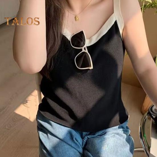 

Женская майка без рукавов, летняя однотонная свободная посадка с глубоким вырезом и круглым вырезом, повседневный жилет с бретельками для повседневной носки, клубы отдыха L чёрный