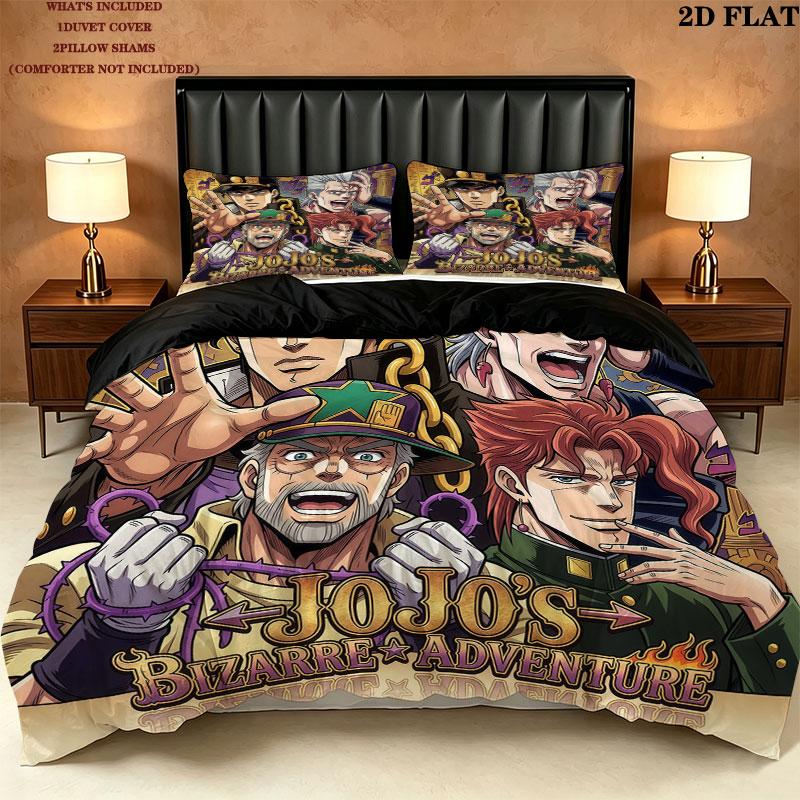 Jojos Bizarre Adventure Pattern Bedding Quilt Set Quilt Cover Pillowcase Home Birthday Gift(1 * Duvet Cover + 2 * Pillowcase, Without Core)