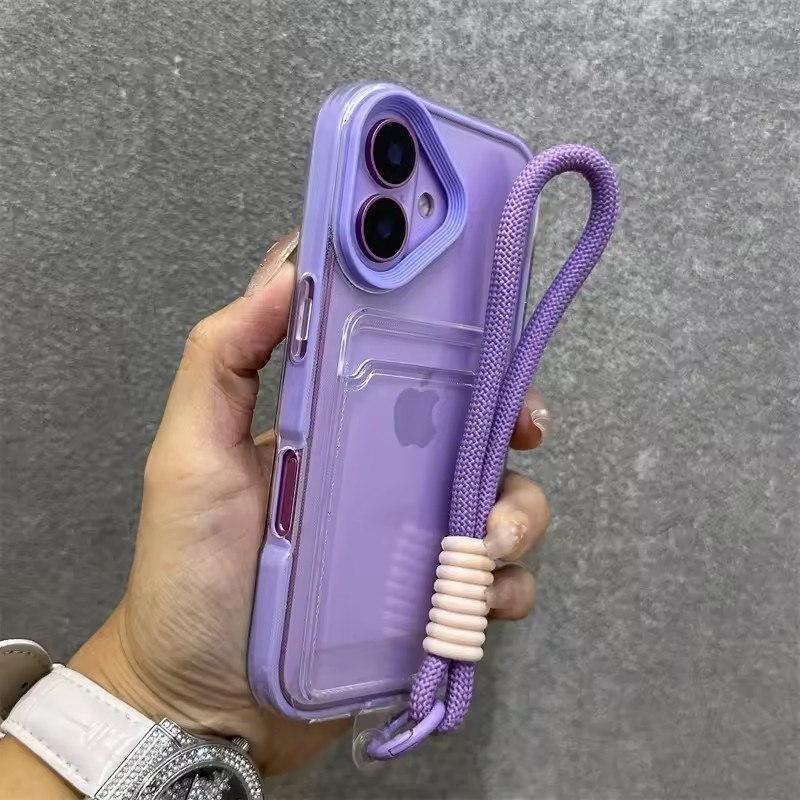

Роскошный чехол для карт, прозрачный, со шнурком, чехол для iPhone 11 12 13 14 15 Pro Max 16 Plus XS, противоударный, мягкий чехол из ТПУ iPhone 15 Pro Max фиолетовый