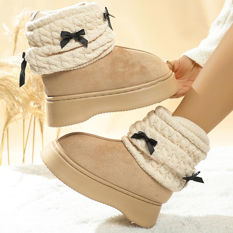 Fashion Cute Thickened Plush Warm Snow Boots for Women 2025 Winter Thick Sole Non Slip Cotton Shoes Woman Bow Decor Platform Ankle Boots
