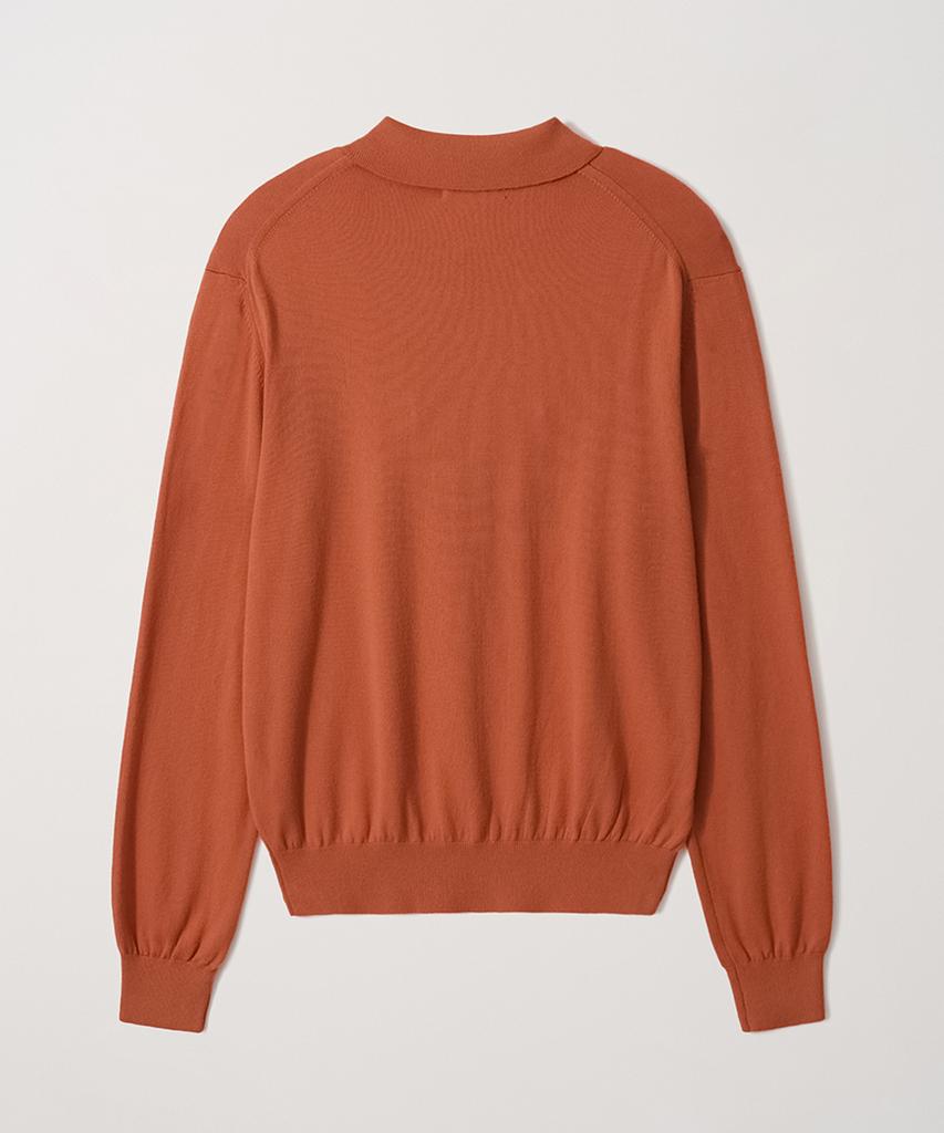 EDWARDMAX 5-Button Cotton Collar Summer Long Sleeve Knit (Brick Orange)