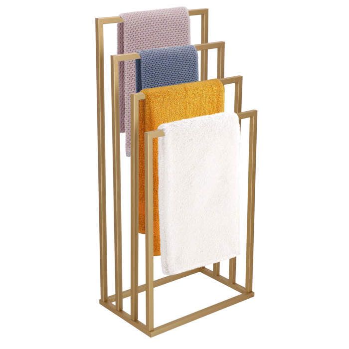 Porte-serviettes sur pied - Springos® - 4 barres - Métal - 96 cm - Couleur or