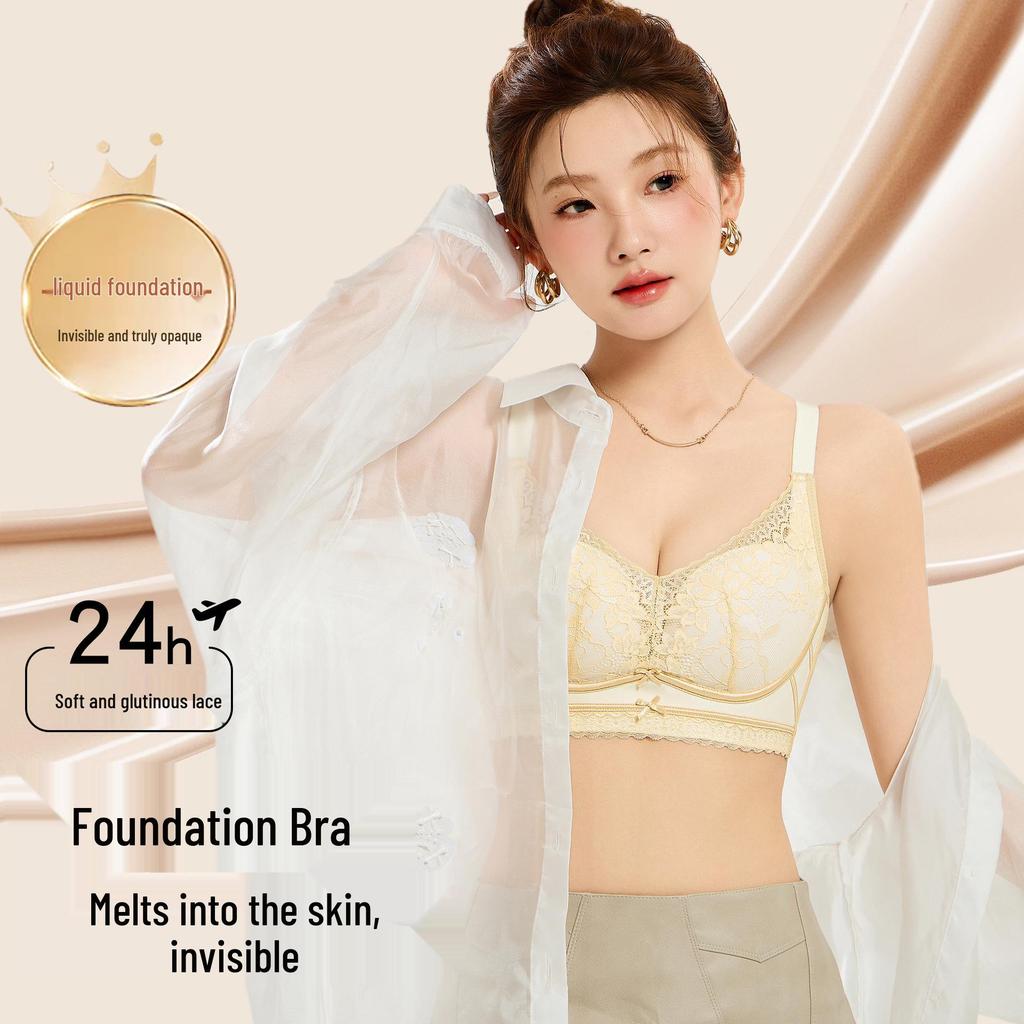 2025 Lace Wire-Free Bra: Women's Antibacterial, Breathable, Anti-Sag, Round Cup for Large Bust with Minimizing Effect