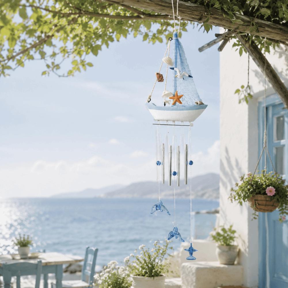 Dolphin Pendant Nautical Sailboat Wind Chime Shell Star Hanging Ornaments Home Decor