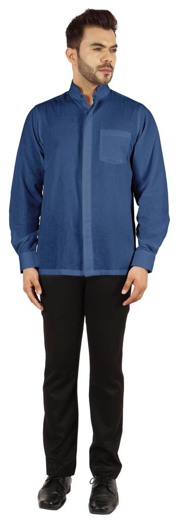 BestMan Pevná pánská košile s dlouhým rukávem pro přední čínský límec s dvojitým knoflíkem