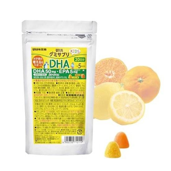 UHA Mikakuto Official Growth Support Children Online Exclusive Gummy Supplement KIDS DHAEPA 20 Days Supply 100 Pieces 5 per Day Mandarin Flavor Lemon