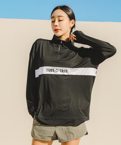Tyubeuteuli Women'S Loose Fit Anorak Half-Zip Rash Guard B722 Black