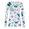 Women’s Casual Long Sleeve Crew Neck Top with Floral Print Ribbed Texture Lightweight Pullover Blouse for Everyday Wear