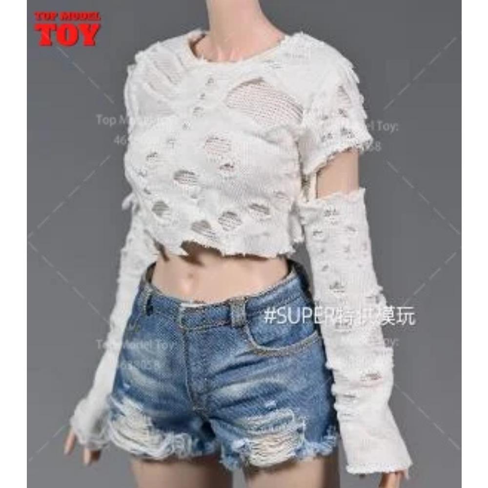 1/6 Roztrhané tričko Džínové šortky Kalhoty Vesta Kryt nohou Oblečení Modelová postava 12'' TBL JO Worldbox Akční figurka ženského vojáka Tělo