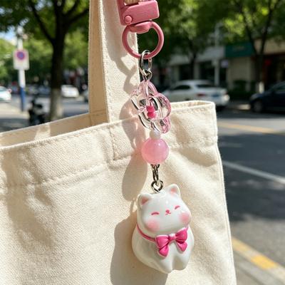 Colgante Llavero Diseño de Cuentas de Gato 3D Tamaño Mini Llavero Llaves Bolsos Lanyard para Teléfono Adorno Colgante Versátil