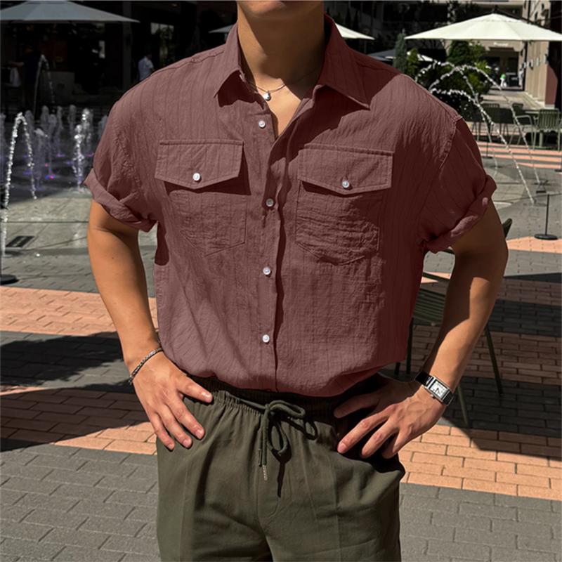 

INCERUN Чоловічі літні сорочки з короткими рукавами та повсякденні смугасті топи S рожевий