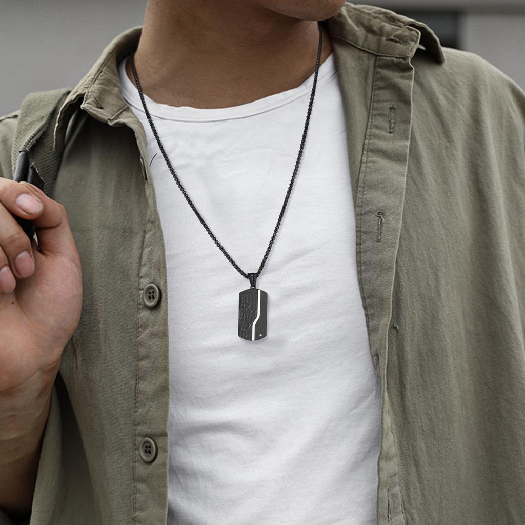 Necklace For Men Stainless Steel Zircon Inlay Geometric Pendant Black Necklace Metal No Fade Anti Rust Fashion Design Jewelry