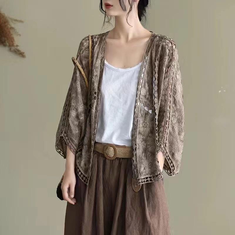 

Европейский и американский летний кружевной вязаный кардиган женский пляжный солнцезащитный жакет One Size абрикосовый