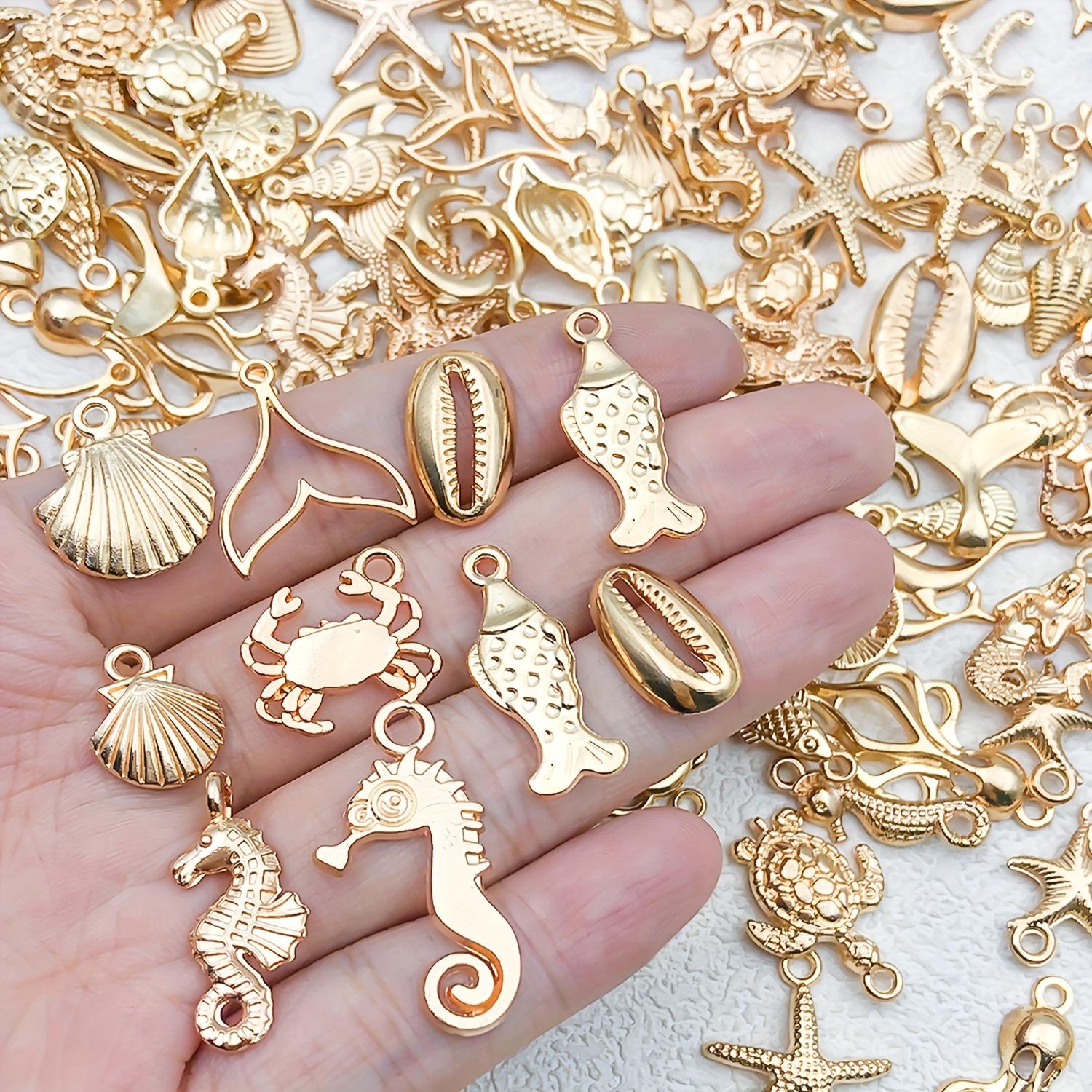 

100pcs Goldenen Marine Life Charms Alloy Starfish, Shell,Octopus,Fishtail Pendants for DIY Bracelet Necklace Making Accessories