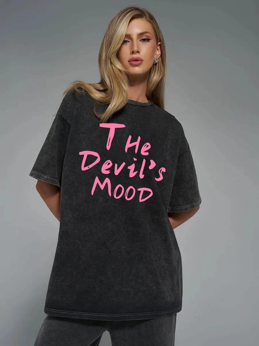 

Розовая футболка с надписью «Стираная» Женская винтажная хлопковая футболка Уличная одежда Мягкие футболки из минерального волокна Свободные женские футболки Y2k 4XL