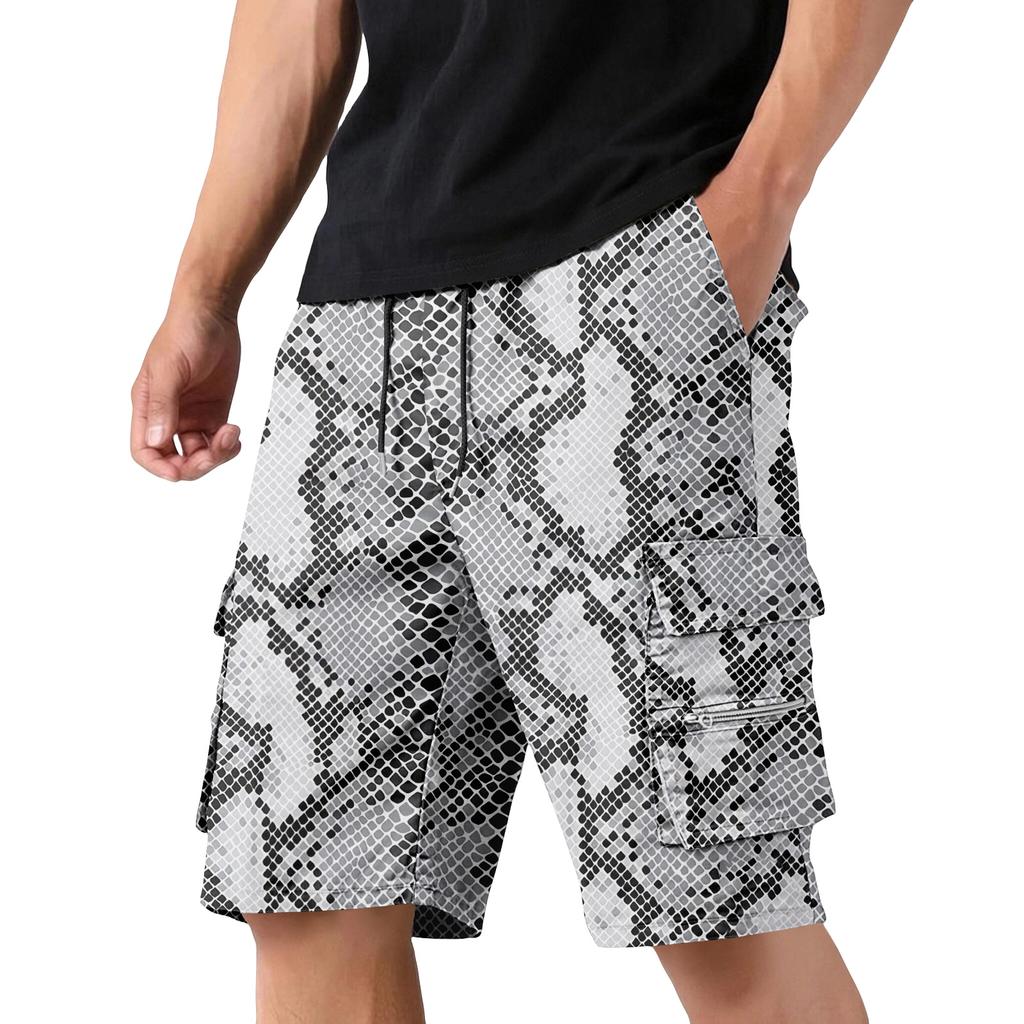 Men's Cargo Shorts with Drawstring Waist Adjustable Fit Multiple Pockets Lightweight Durable Fabric Outdoor Casual Wear