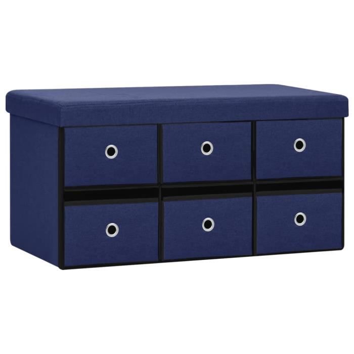 VidaXL Banc de rangement pliable Bleu 76x38x38 cm Faux lin, Bleu, faux lin (100 % polyester), MDF