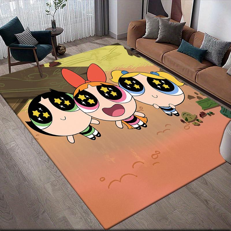 Cute Powerpuff Girls Cartoon Style Square Area Rug, Non-Slip Floor Mat for Living Room, Perfect Gift for Fans.chl