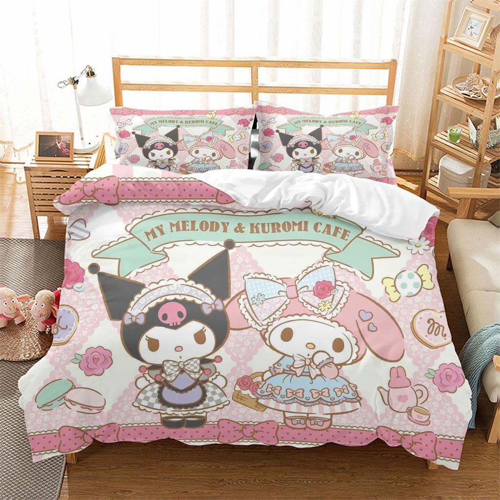 Hot Cartoon Character Kuromi Bedding Setkuromi Melody Duvet Cover Bed Set Quilt Cover PillowcaseKing Queen Size Bedding Set