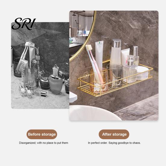 Bathroom Clutter Organizer Adhesive Storage Rack Wall Mounted Large Capacity Stable Load-bearing with Hollow Drainage Anti-Rust for Kitchen