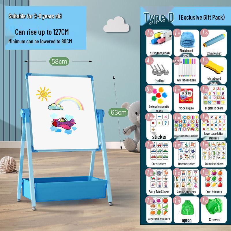 Kids' Double-Sided Magnetic Blackboard & Whiteboard: Erasable Drawing & Writing Stand with Coloring and Graffiti Features