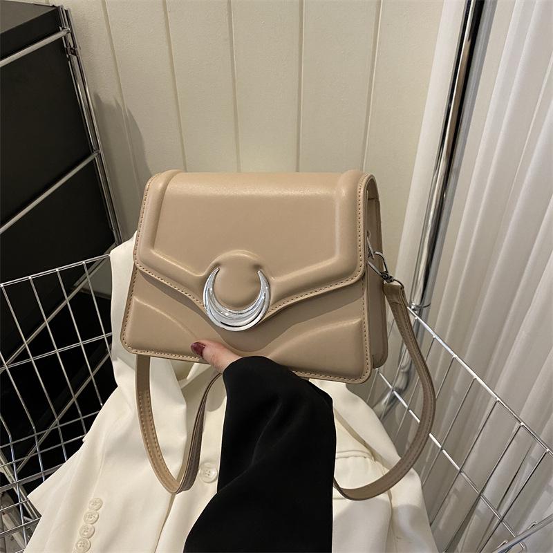 High-Quality Textured Crescent Lock Small Square Shoulder Crossbody Bag for Women - 2023 Trendy & Versatile Commuter Style