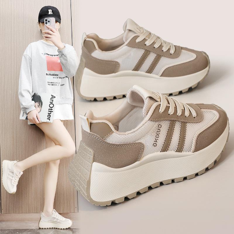 HY2525 Little White Shoes Women's Tide Shoes Summer and Autumn Mesh Breathable Women's Shoes Versatile Student Shoes Leisure Sports Thick Sole