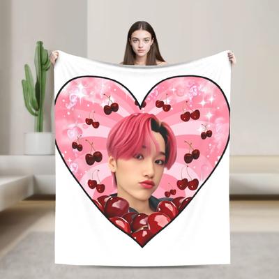 Choi San ATEEZ Cherry Blanket  Picnic Flannel Bedding Throws For Couch Chair Warm Soft Design Quality Bedspread Birthday Gift
